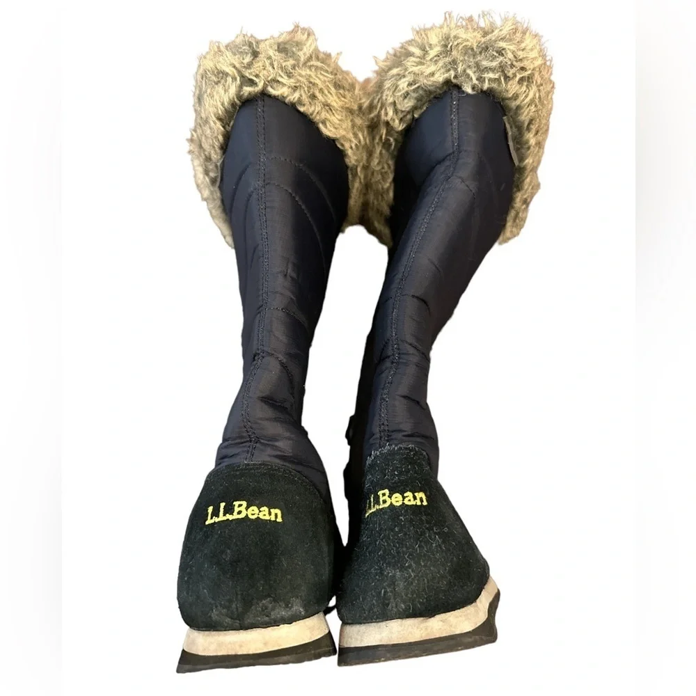 L.L. Bean 284883 Carabassett Fur Lace Up Boots in Black Size 7 Very Good‎